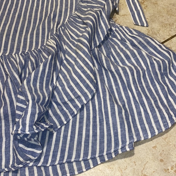 Chaps | Blue and White Striped | Wrap Skirt with Ruffle Trim | Size Small - Picture 2 of 13